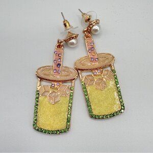 Fun Summer Rhinestone Earrings Vacation Drink Sparkly Dangle Earrings